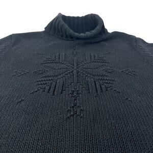 Lauren Ralph Lauren M Chunky Cotton Black Snowflake Turtleneck Knit Sweater